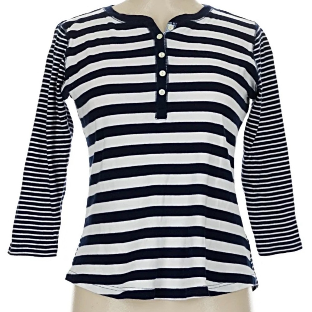 Chaps Navy & White Striped Henley Tee